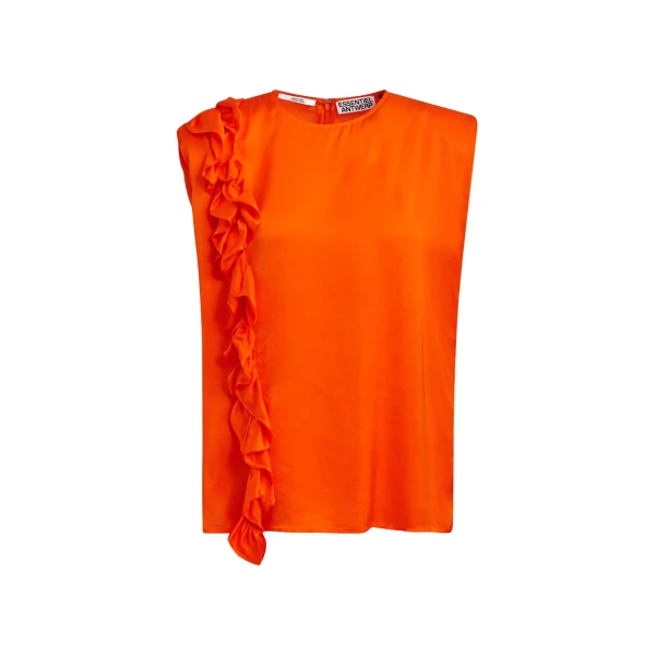 Orange sleeveless top with ruffle detail