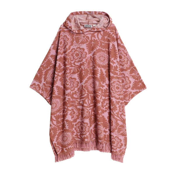 Pink and brown floral jacquard cotton-blend midi dress with hood