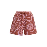 Pink and brown floral jacquard cotton-blend shorts with drawstring waist