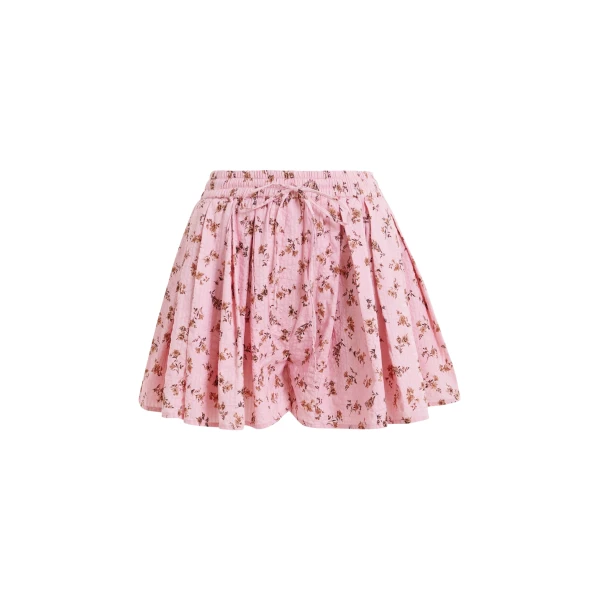 Pink and brown floral print cotton shorts