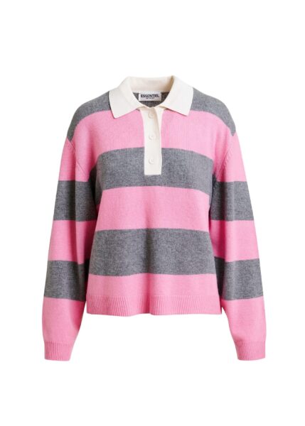 Pink and grey striped wool and cashmere blend polo with appliqué patch