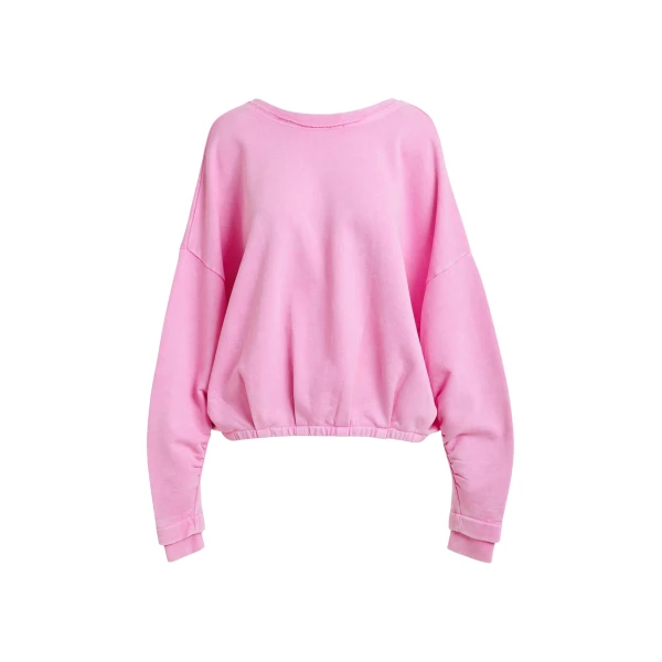 Pink cropped cotton sweatshirt with wrapback detail
