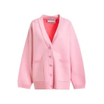 Pink knit cardigan with tonal flower buttons