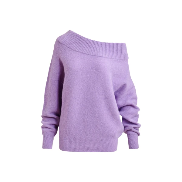 Purple alpaca wool-blend off-shoulder knit sweater