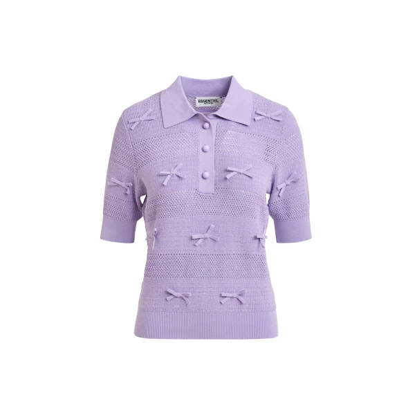 Purple bow-embellished knit polo