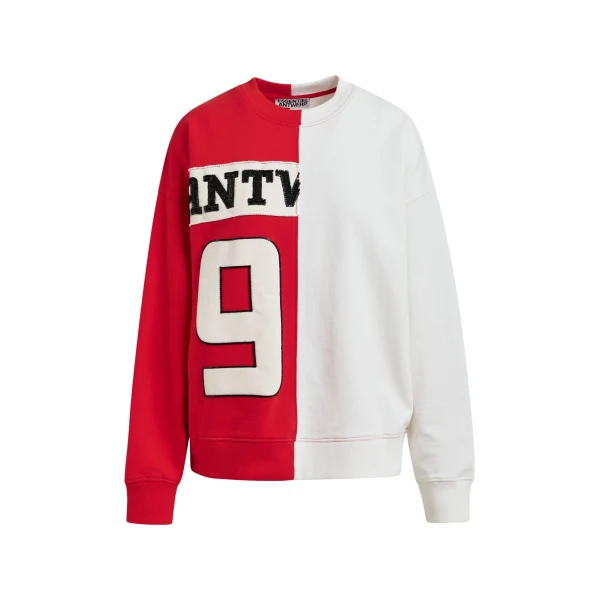 Red and white split-panel appliquéd cotton sweatshirt