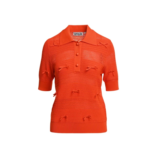Red bow-embellished knit polo