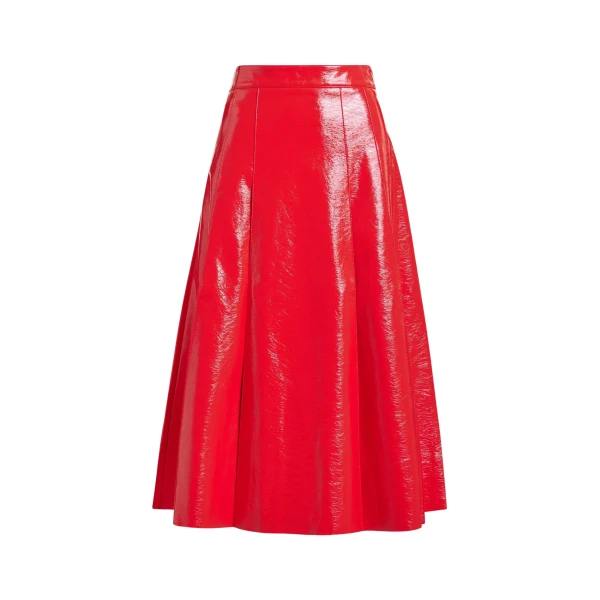 Red faux leather midi skirt