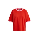 Red slightly cropped knit T-shirt with pink contrasting trim