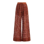 Rust sequin-embellished wide-leg pants