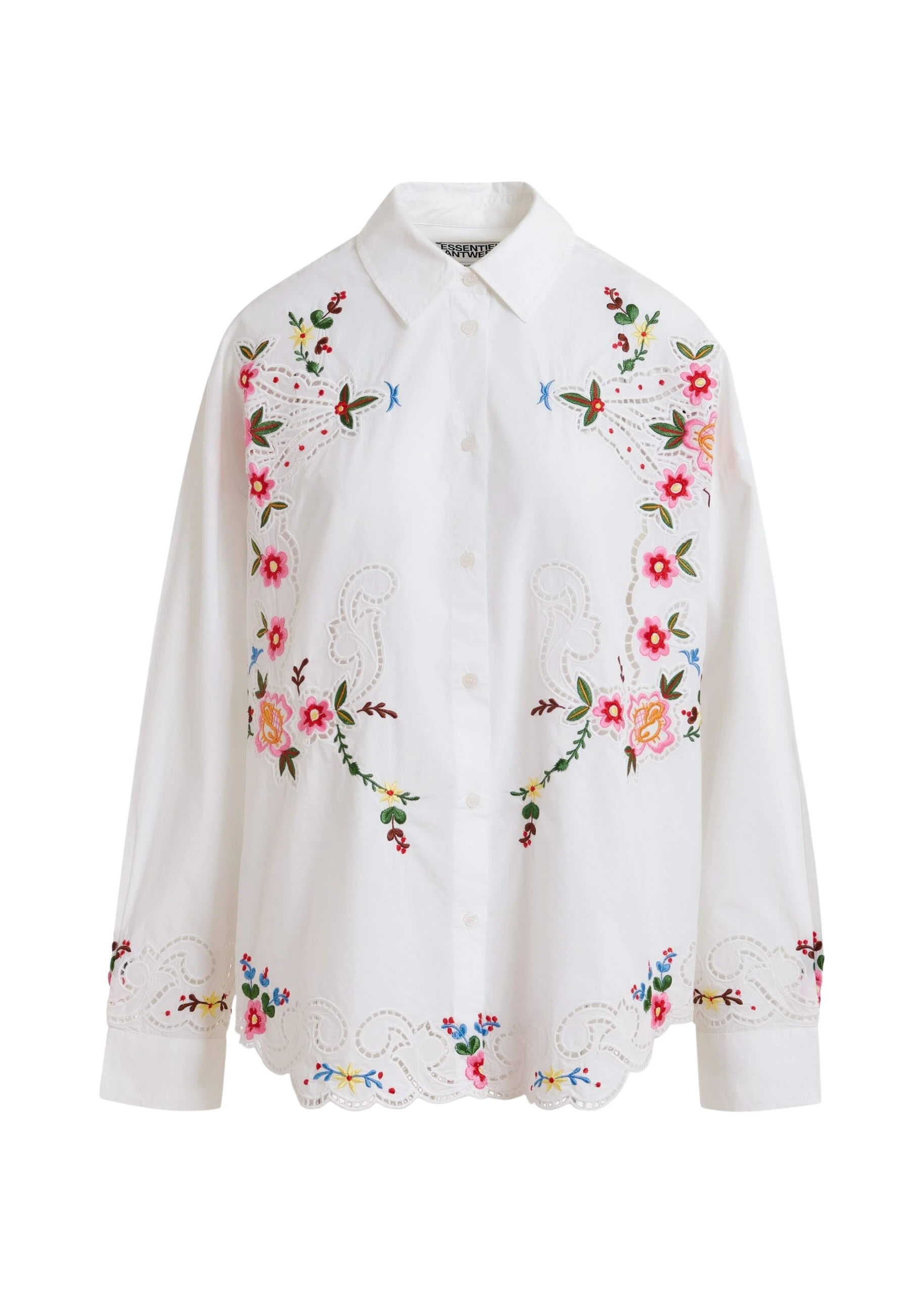 Essentiel-Antwerp-White-and-multicolor-floral-embroidered-oversized-cotton-shirt-scaled55602_nobg White and multicolor floral embroidered oversized cotton shirt