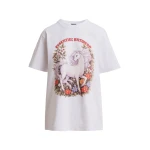 White and multicolor horse with floral motif oversized T-shirt