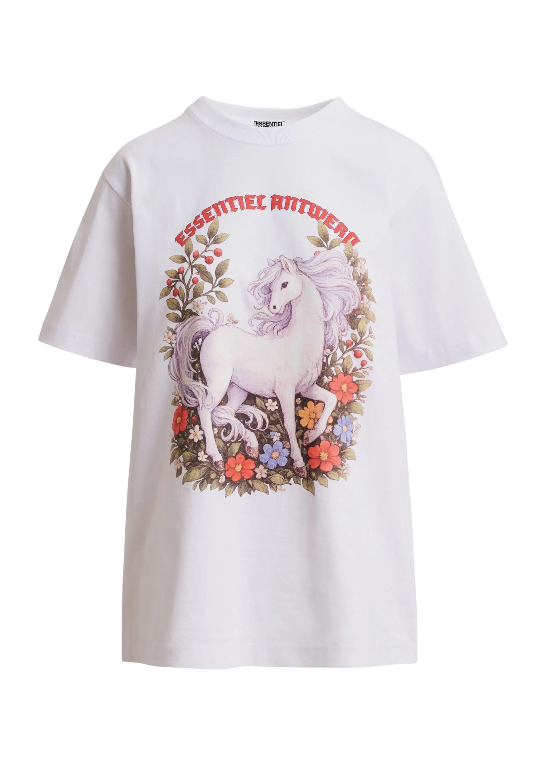 Essentiel-Antwerp-White-and-multicolor-horse-with-floral-motif-oversized-T-shirt-Year-of-the-Horse-online-exclusive-scaled33811_nobg White and multicolor horse with floral motif oversized T-shirt