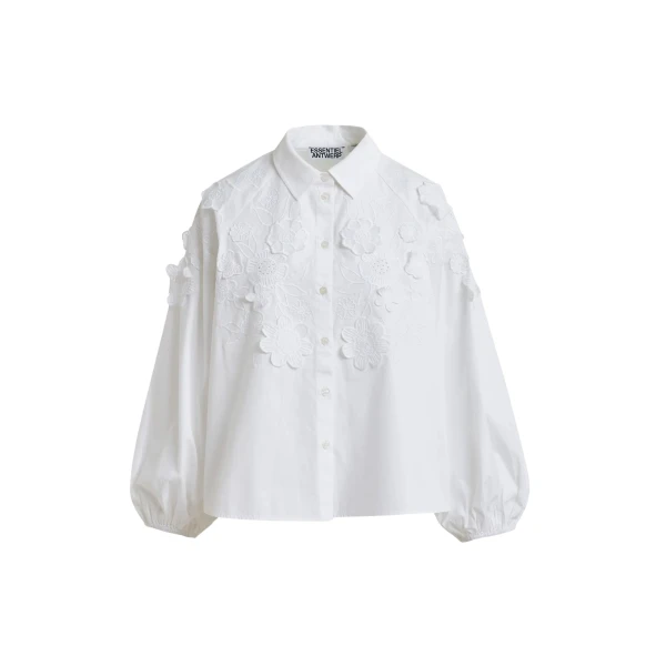 White cotton shirt with appliqué flowers