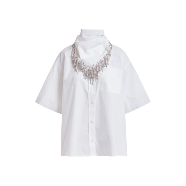 White cotton shirt with embroidered detail and separate scarf