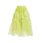 Yellow asymmetrical tiered tulle midi skirt