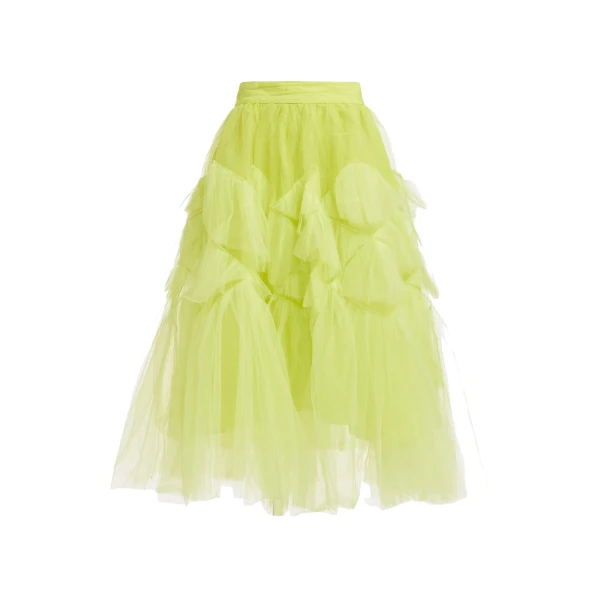 Yellow asymmetrical tiered tulle midi skirt