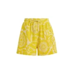 Yellow floral jacquard cotton-blend shorts with drawstring waist