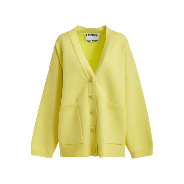 Yellow knit cardigan with tonal flower buttons