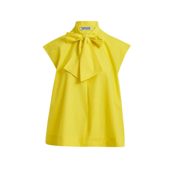 Yellow sleeveless top with tie neckline