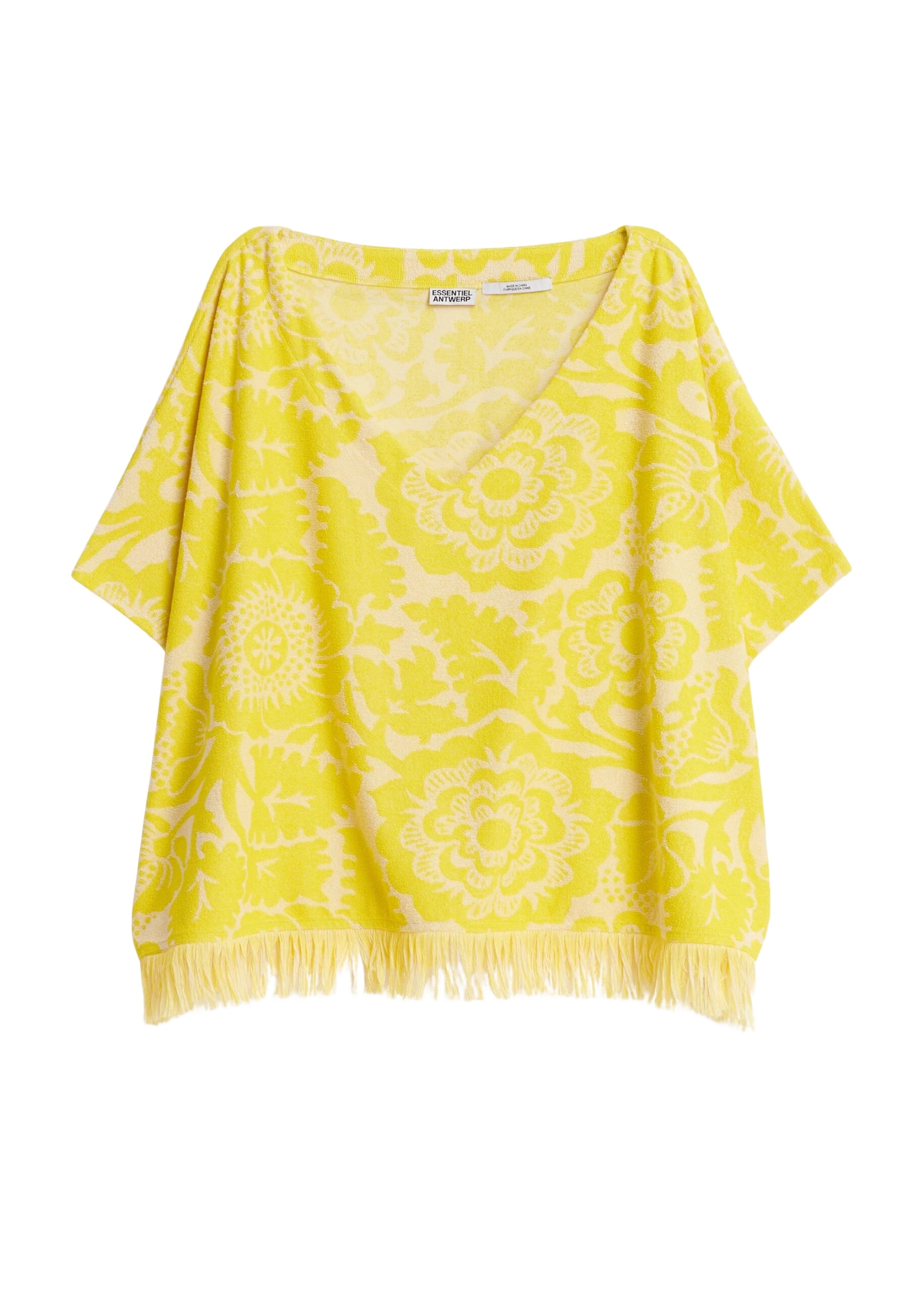Essentiel-Antwerp-Yellow-textured-floral-jacquard-cotton-blend-top-with-fringed-trims-scaled46214_nobg Yellow textured floral jacquard cotton-blend top with fringed trims