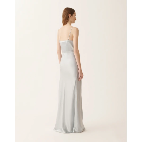 Asymmetric Skirt in Aqua Satin