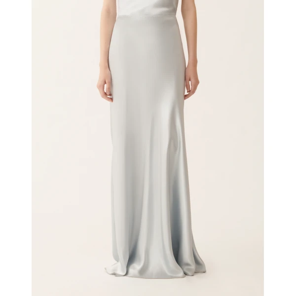 Asymmetric Skirt in Aqua Satin - Image 5