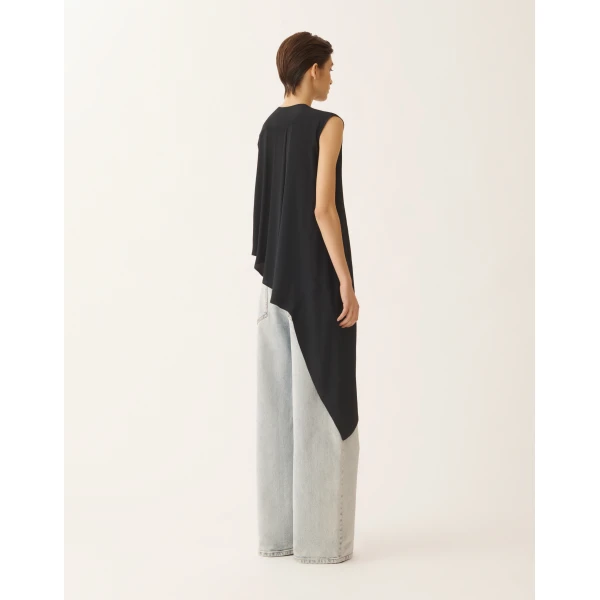 Asymmetrical Top in Midnight Blue Crepe de Chine