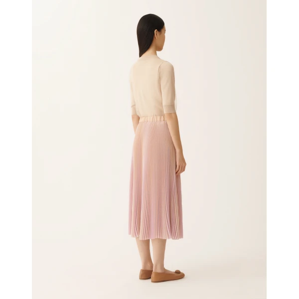 Bicolor Pleated Satin Skirt in Pink
