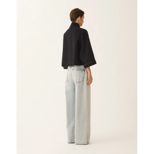 Boxy Wool Double Coat in Night Blue