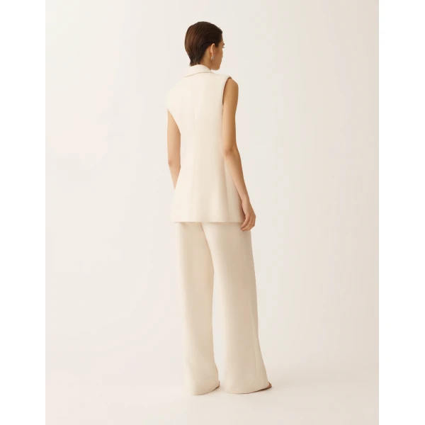 Butter-Colored Long Vest in Wool and Silk