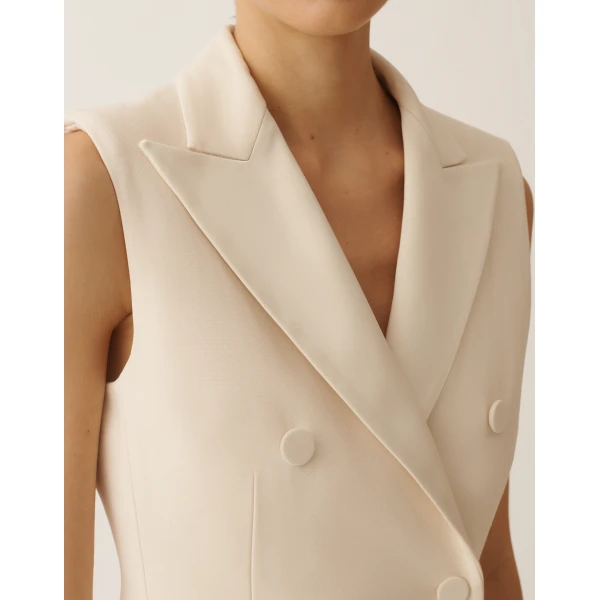 Butter-Colored Long Vest in Wool and Silk - Image 5