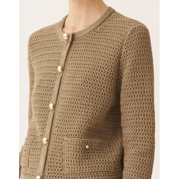 Cotton Ribbon Cardigan in Khaki