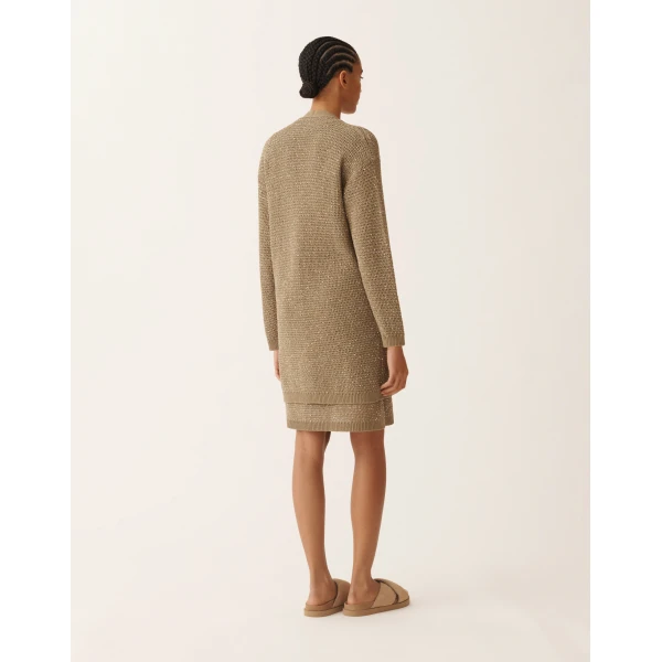Cotton Ribbon Cardigan with Sequins in Khaki