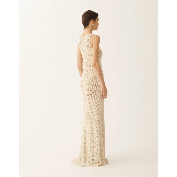Cotton Ribbon Dress with Sequins in Butter