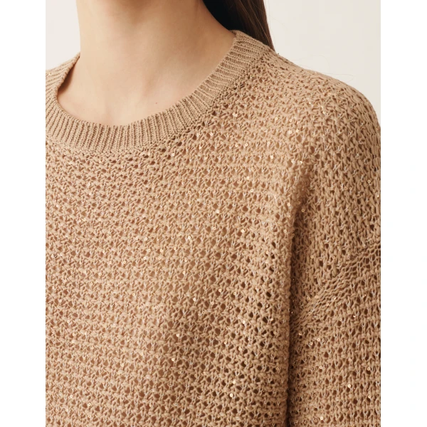 Cotton Ribbon-Knit Sweater with Sequins in Acer - Image 5