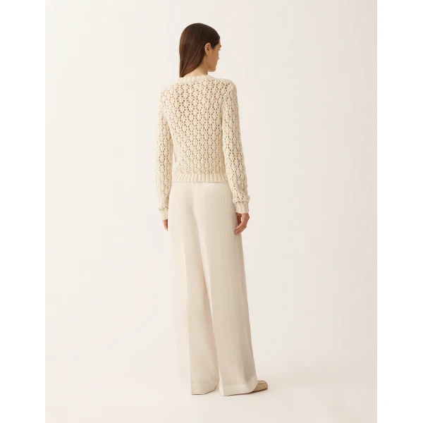 Cotton Ribbon Sweater with Sequins in Butter