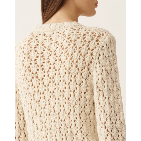 Cotton Ribbon Sweater with Sequins in Butter - Image 5