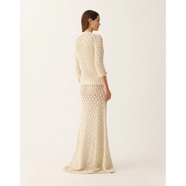 Cotton Tape Cardigan with Sequins in Butter