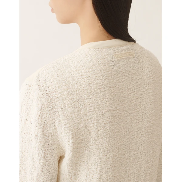 Cotton Tweed Bomber with Sequins in Butter - Image 5