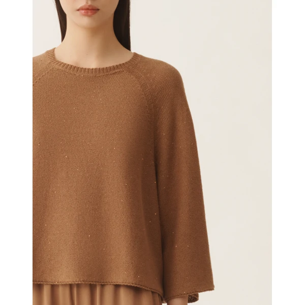Cotton and Linen Cape with Sequins in Wicker - Image 5