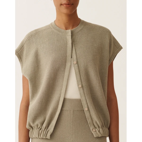 Cotton and Linen Sweater with Sequins in Khaki - Image 5