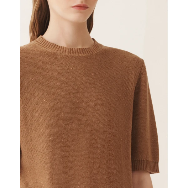Cotton and Linen Sweater with Sequins in Wicker - Image 5