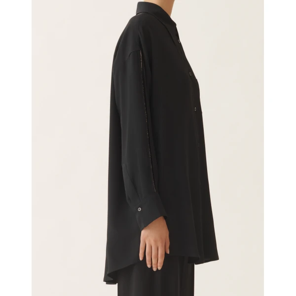 Crepe de Chine Shirt in Night Blue - Image 5