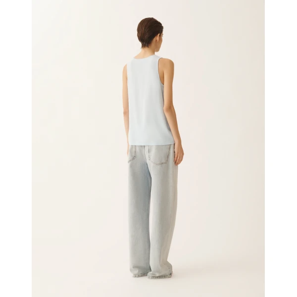 Crepe de Chine Tank Top in Aqua