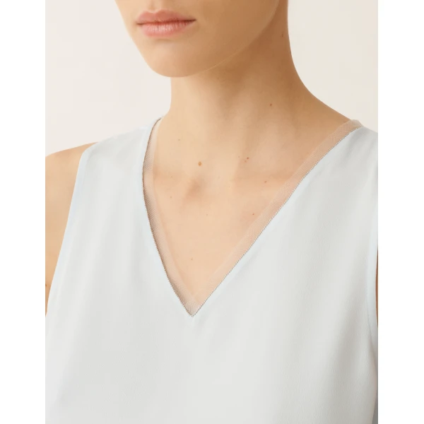 Crepe de Chine Tank Top in Aqua - Image 5