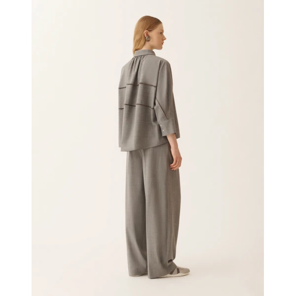 Cropped Shirt in Bistretch Fresco Wool