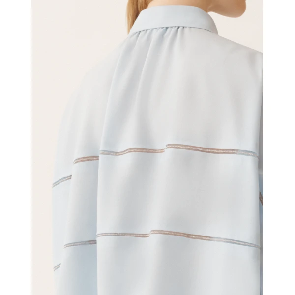 Cropped Shirt in Cool Bistretch Wool, Aqua - Image 6