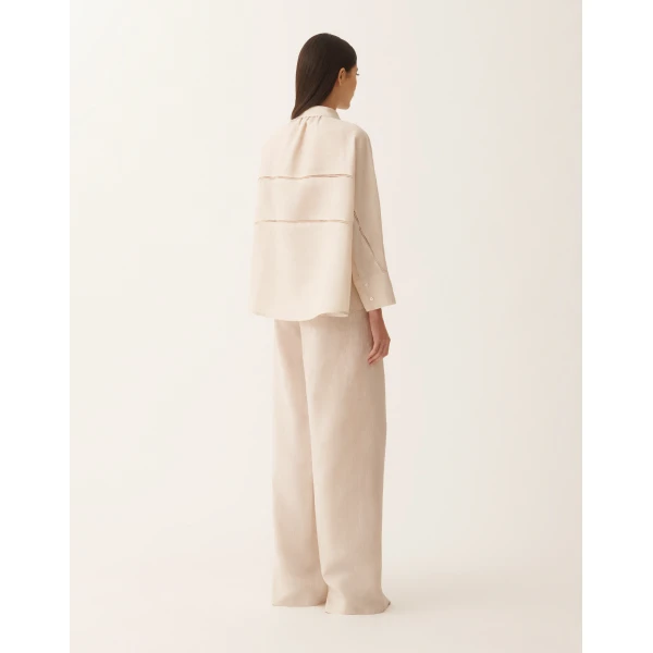 Cropped Shirt in Natural Linen Canvas