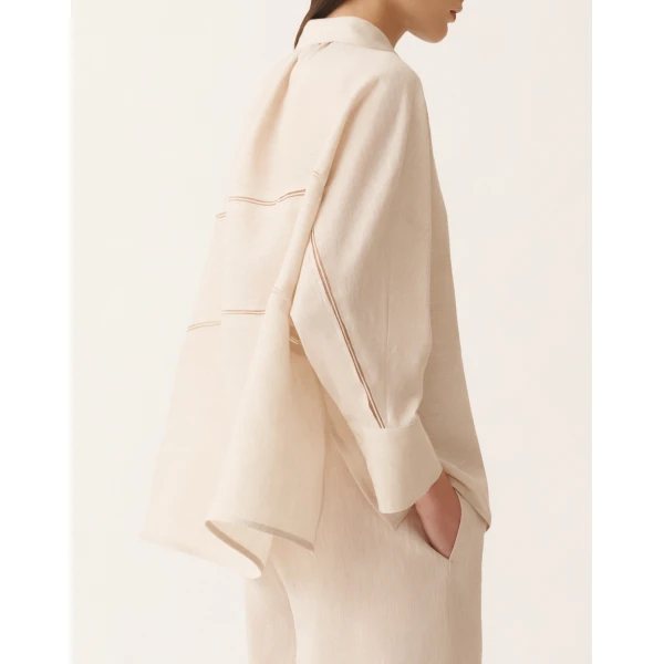 Cropped Shirt in Natural Linen Canvas - Image 5